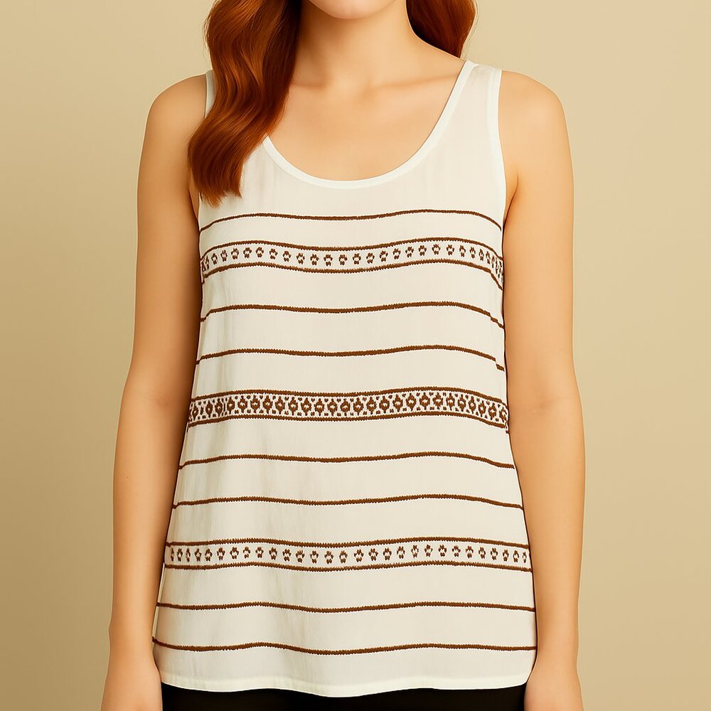 Lauren Ralph Lauren White Chiffon Tank Top with Beaded Accents Size Large